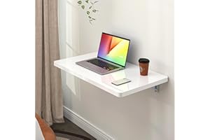 Clikuutory White Wall Mounted High Gloss Folding Table 23.6" L x 15.7" W, Laundry Folding Table for Laundry Room, Home Office, Kitchen, Bedroom, Home Bar, Wall Desk Fold Down for Small Spaces
