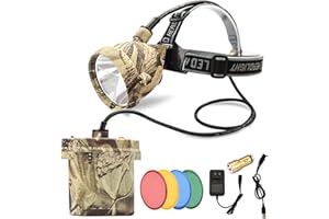 DUMPMAN Camo Coon Hunting Lights Headlamp for Coyotes Hog Predators, Rechargeable & Waterproof, 6 Lighting Modes, 4 Powerful LEDs (White Red Green Amber) Night Working