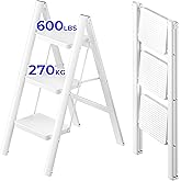 JOISCOPE 3 Step Ladder, Iron Folding Step Stool with Wide Anti-Slip Thickened Pedal, Multi-Use Ladder for Kitchen, Household,