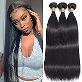 Straight Bundles Human Hair 12 14 16 Inch 100% Unprocessed Brazilian Virgin Hair Straight Weave Bundle Human Hair Bundles Real Natural Black Human Hair Extensions