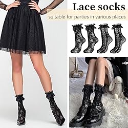MKYSZLT Women Black Lace Socks Ruffle Frilly Dress