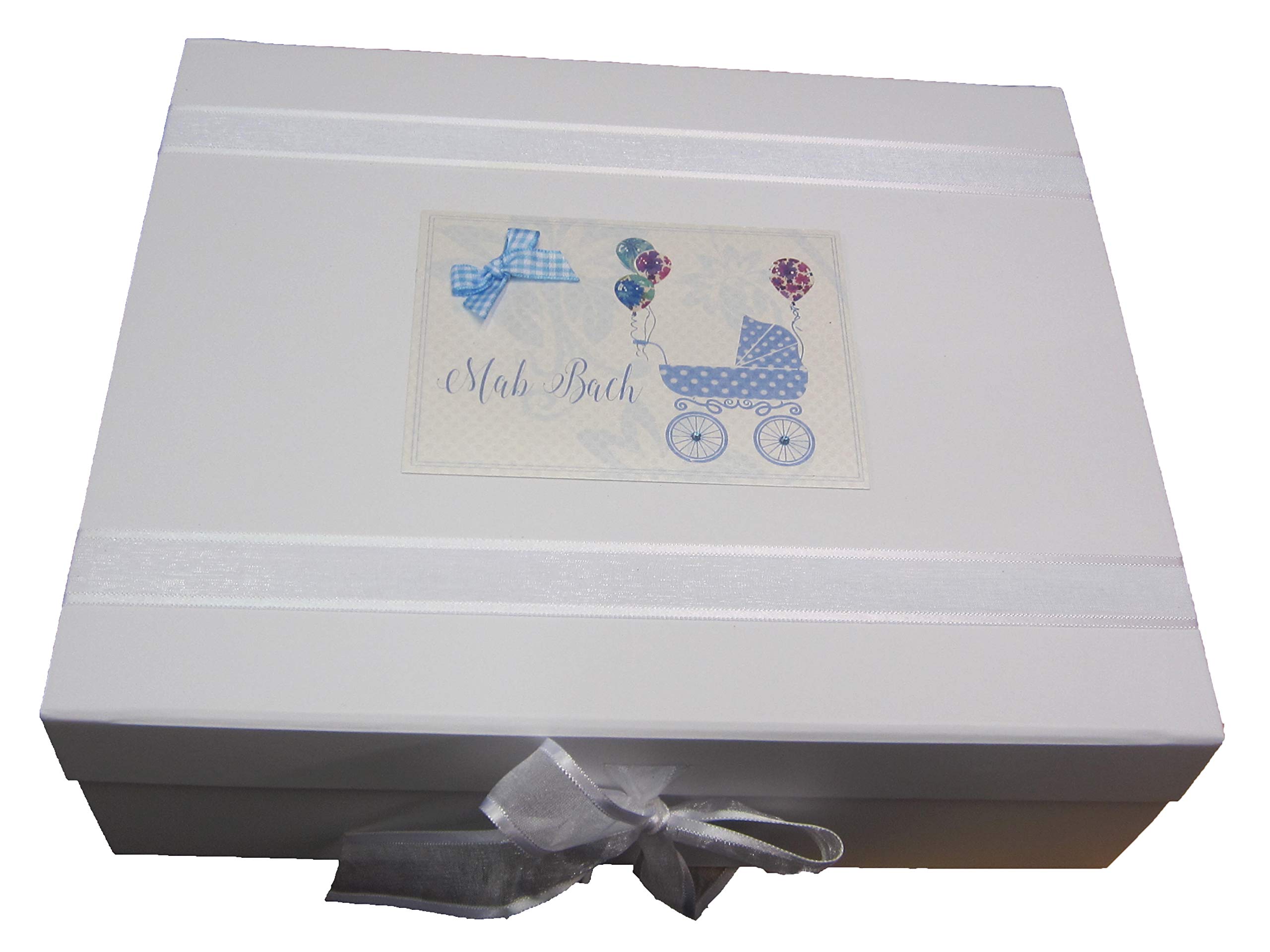 White Cotton Cards 'MAB Bach" Welsh Baby Blue Pram Large Keepsake Box (WDTB2X)