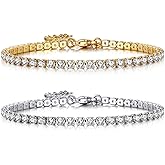 Fgnuay 14K Gold Plated 3mm Cubic Zirconia Classic Tennis Bracelet White & Yellow Bracelets for Women(Size 7.1-9.5 Inch)