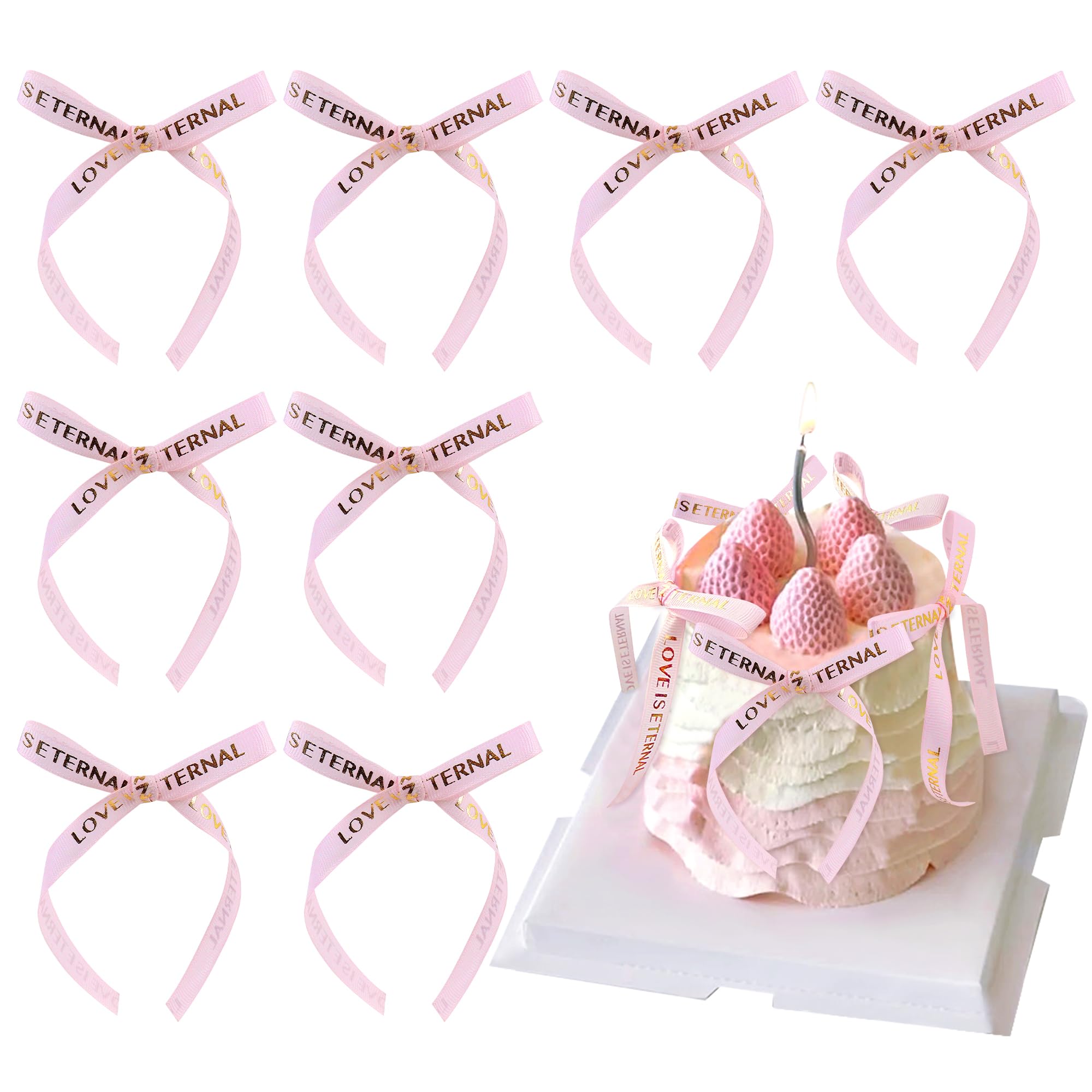 Blumomon 20Pcs Pink Bowknot Cake Toppers Valentine's Day Bowknot Cupcake Decorations Picks for Baby Shower, Kids Birthday, Wedding Party and Anniversary Decorations Supplies
