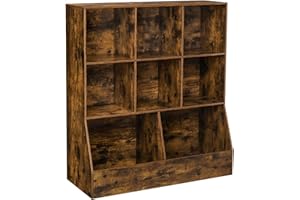 DINZI LVJ Toy Storage Organizer, Kids Bookshelf, Wood Toy Storage Cabinet, 3-Tier 8 Cubby Children Bookcase, 35.4" L Toddler Book Shelf for Playroom, Living Room, Nursery, School, Rustic Brown