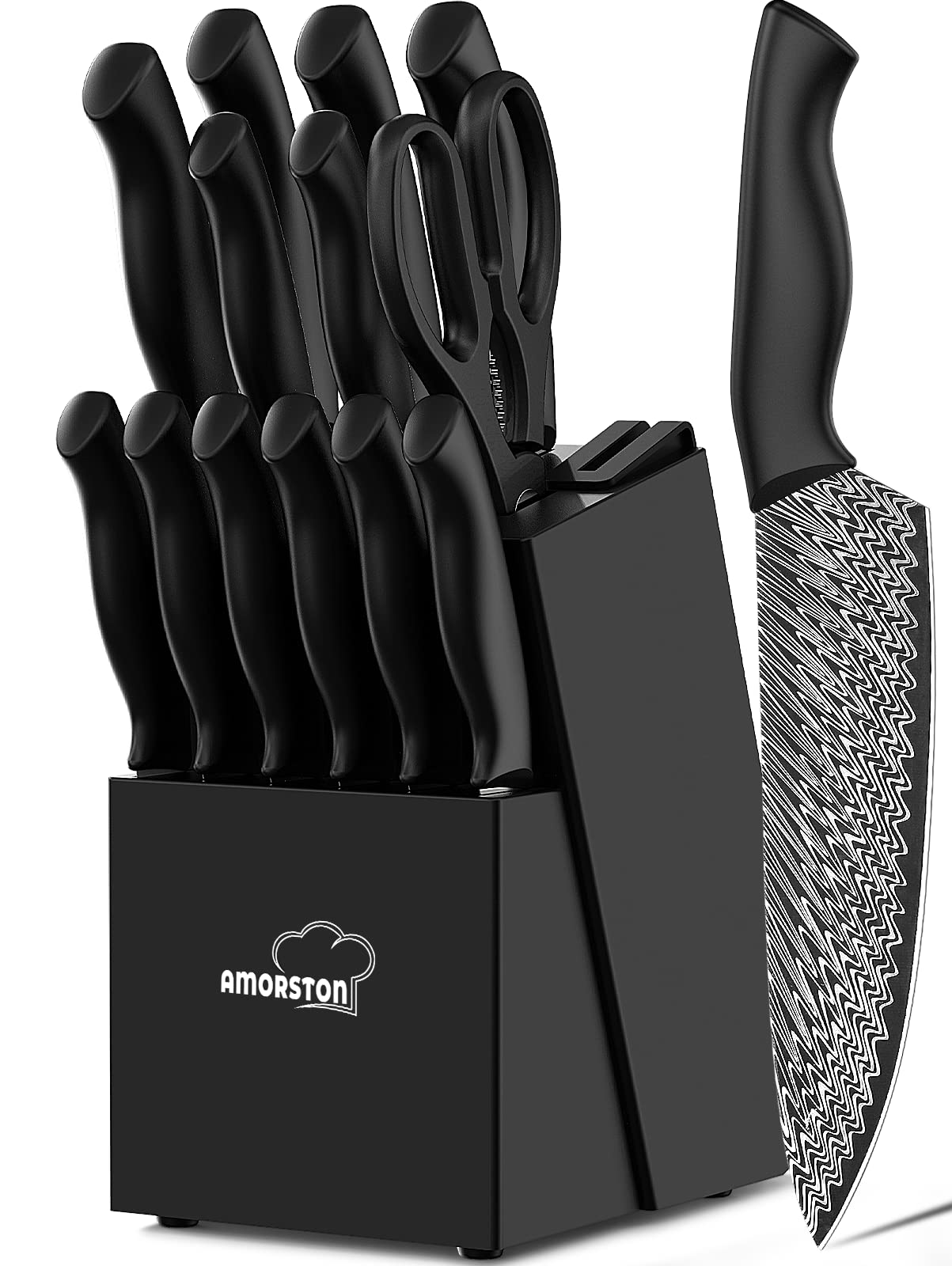Mua Knife Set, 15 Pieces Kitchen Knife Set with Built in Knife