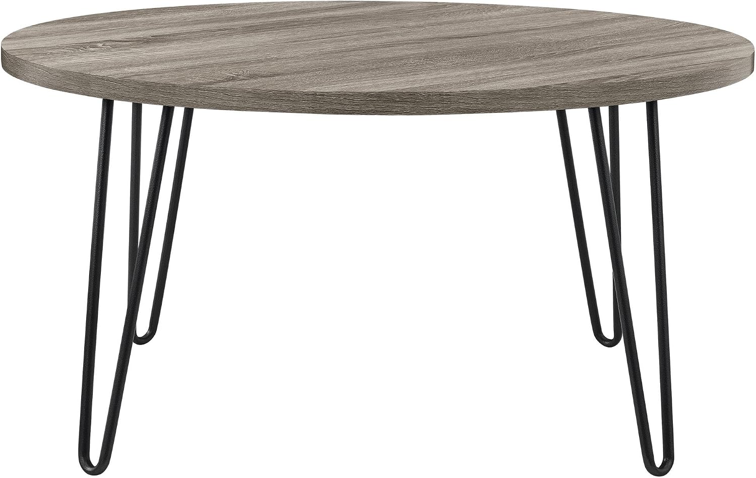 AMERIWOOD Retro Round Coffee Table with Metal Legs, Particleboard, Grey Oak, 17.83 x 35.43 x 35.43 Inches 3615307COM