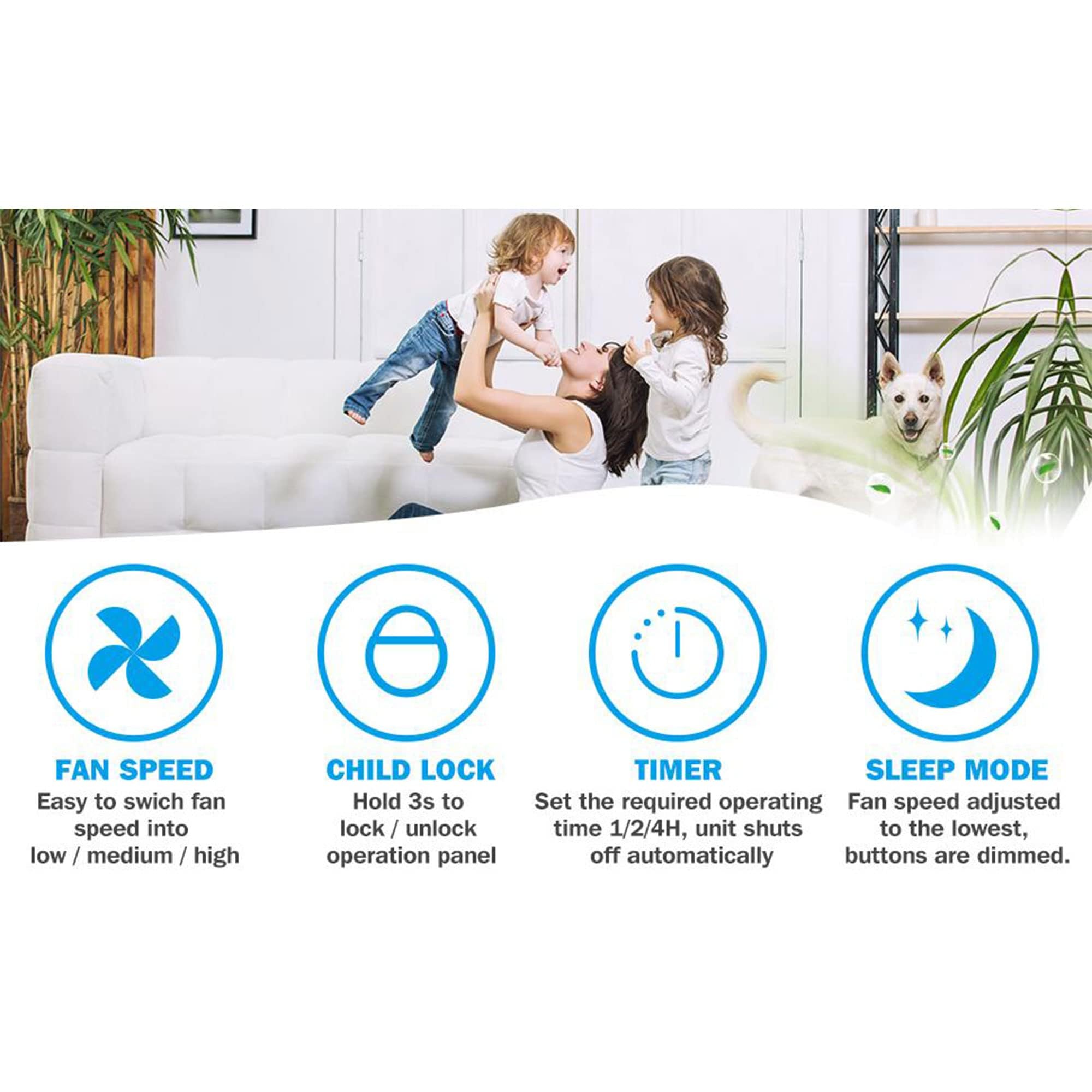 MOOKA Air Purifiers Home for Large Room Up to 1800 Sq. Ft, KJ203F-142-01 True H13 HEPA Air Filter, 23dB Air Cleaner for Allergies, Pollen, Smoke, Dust, Pet Dander Fast Purification, Sleep Mode