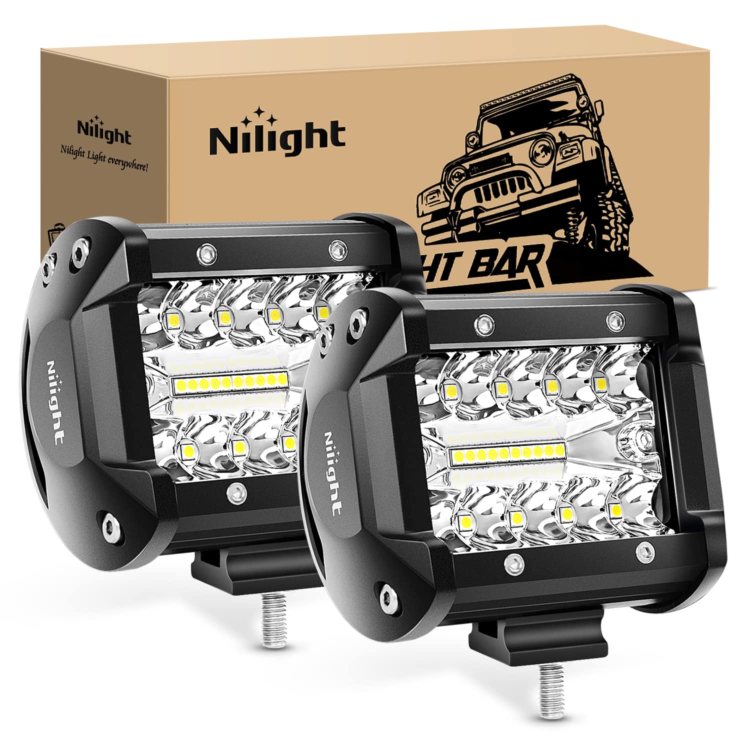 Nilight Led Light Pods 2PC 4Inch 60W Flood Spot