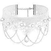 Sacina Gothic Vintage White Teardrop Lace Choker, Imitation Pearl Choker, Gothic Vintage Necklace, 1920s Jewelry, Christmas Jewelry Gift for Women
