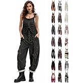 XINJUJILYLYM Halloween Overalls for Women Skeleton Graphic Jumpsuit Spaghetti Strap Wide Leg Rompers Pants with Pockets