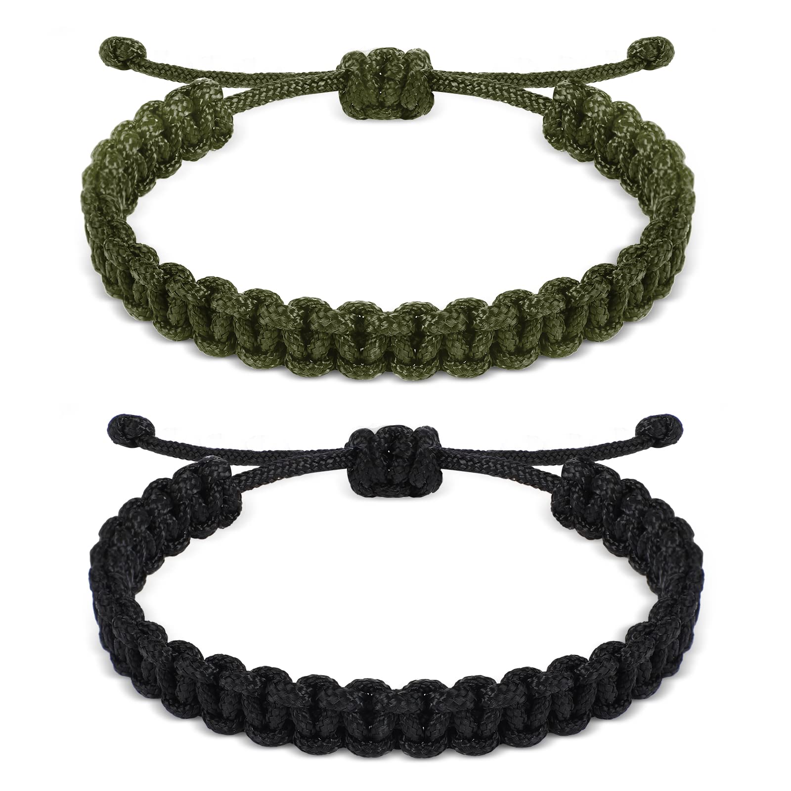 Photo 1 of 2 Pcs Paracord Bracelet for Men Boys, Adjustable Paracord Survival Tactical Bracelet Friendship Handmade Braided for Outdoor Camping Climbing Birthday Gift