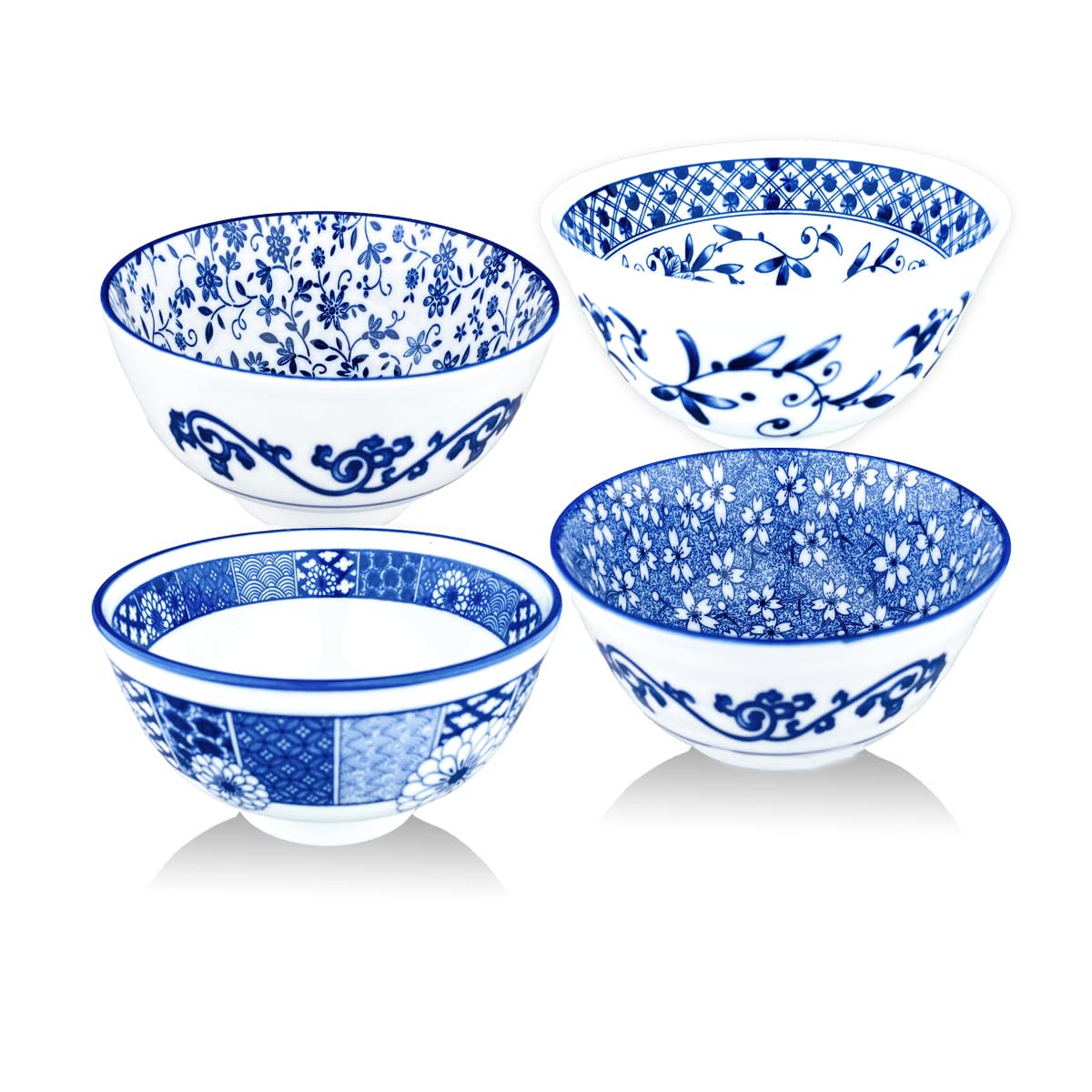 Kithing Ceramic Porcelain Bowls Set - Floral Pattern Design, Versatile for Soup, Rice & Dessert Serving - Ideal Kitchen Dining & Home Tableware (g 10oz)