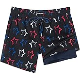 SURF CUZ Mens Swim Trunks with Compression Liner Quick Dry Swim Shorts Swimming Trunks 2 in 1 Bathing Suit Zipper Pockets