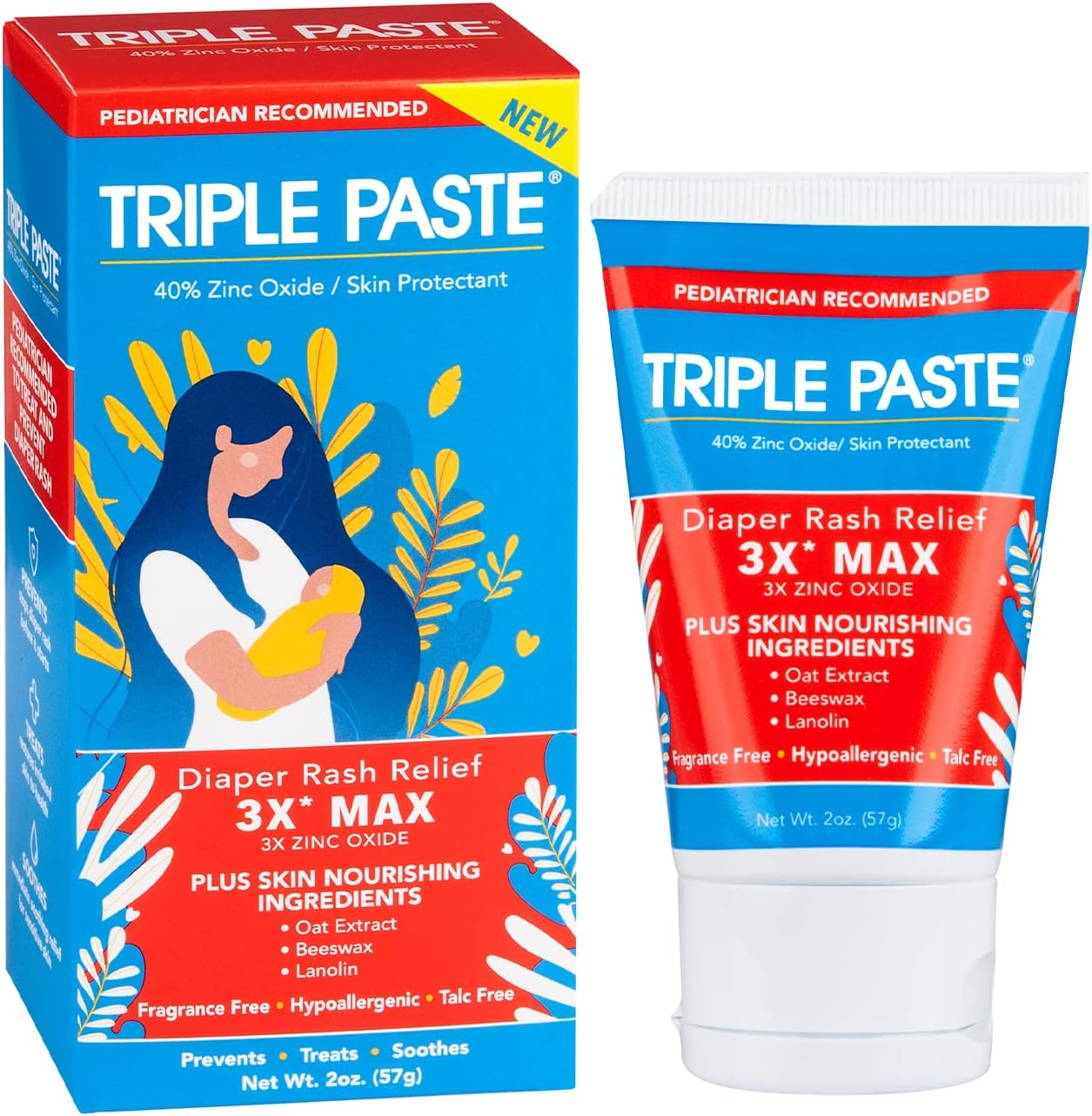 Triple Paste 3X Max Diaper Rash Ointment, Maximum Strength Zinc Oxide