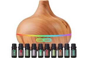 PURE DAILY CARE Ultimate Aromatherapy Diffuser & Essential Oil Set - Ultrasonic Top 10 Oils Modern with 4 Timer 7 Ambient Light Settings Therapeutic Grade Lavender