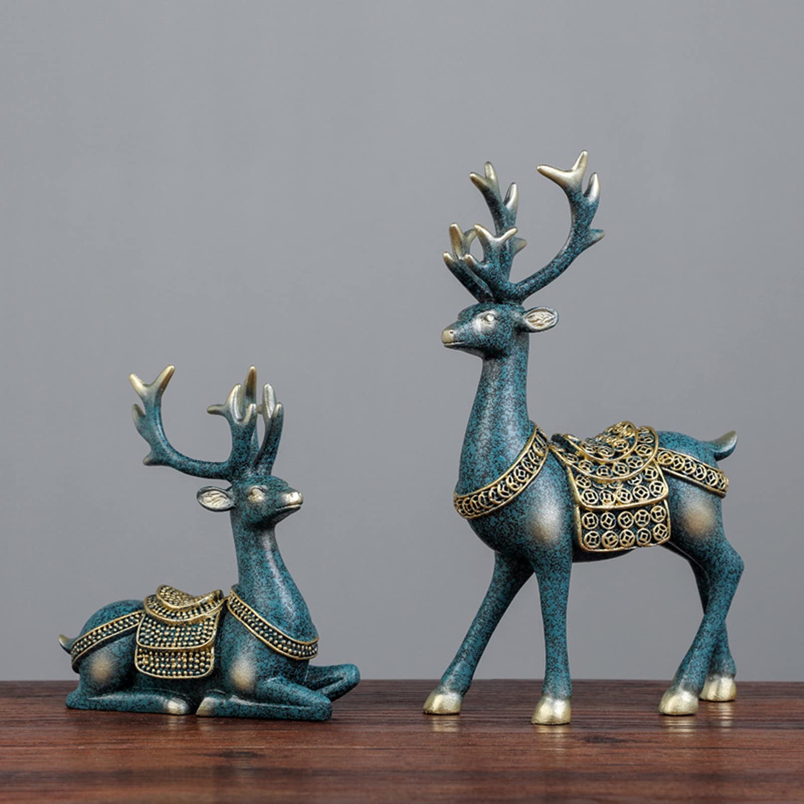 rackbone 2 Pieces Christmas Reindeer Figurines Decor Nordic European Style Deer Statue Fireplace Window Desk Bedroom Shelf Ornament for Home Living Room Office Decoration (Dark Green)