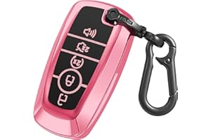 Kirsnda for Ford key fob cover case,with keychain fit Expedition for Mustang Fusion Raptor F250 F350 F450 F550 Edge Explorer Smart Remote Vehicle Accessories,Soft TPU key case,5 Buttons(Pink)