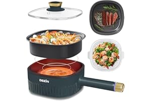 DEZIN Hot Pot Electric 3L, Non-Stick Electric Pot with 2L Grill Pan & 2.5L Steamer, 3-in-1 Electric Cooker with Dual Power Level for Dorm, Family & Friend Gathering, 1000W Rapid Pot