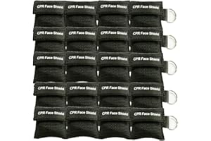 LSIKA-Z 20pcs CPR Face Shield Mask Keychain Ring Emergency Kit CPR Face Shields for First Aid or CPR Training (Black-20)