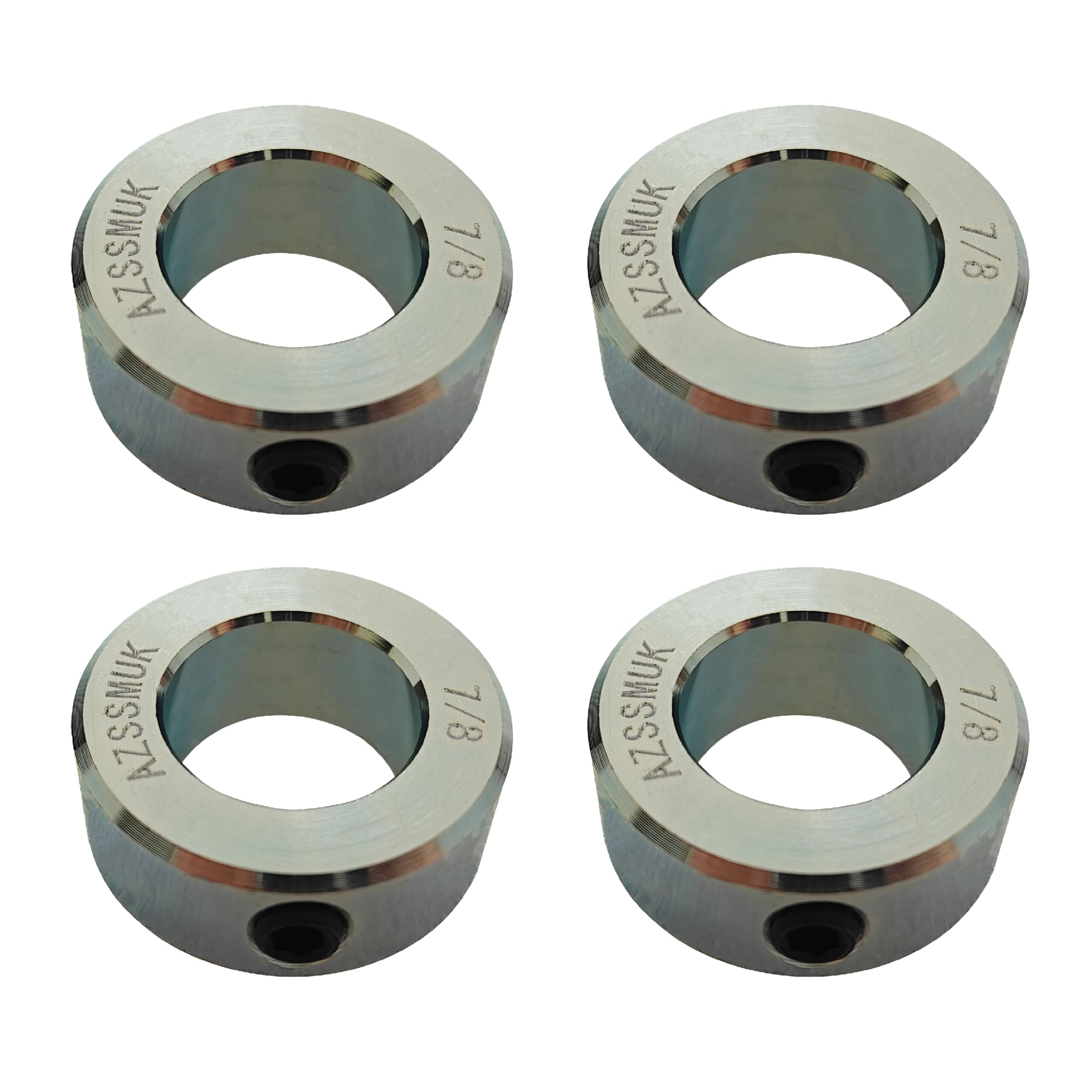 AZSSMUK 4-Packed 7/8" Bore Zinc Plated Shaft Collars Solid Steel Set Screws Style