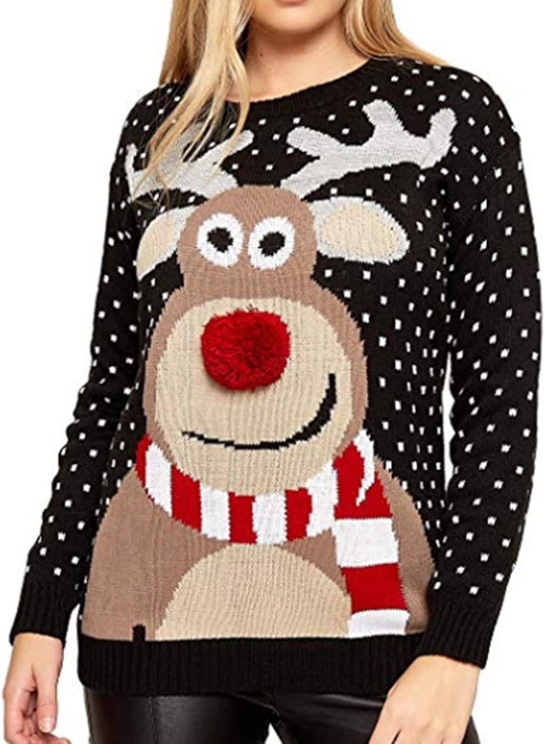 Suéter navideño para Mujer, Cuello Redondo, Suelto, de Manga Larga, Bola pegajosa, Jersey de Suéter navideño para Mujer, Cuello Redondo, Suelto, de Manga Larga, Bola pegajosa, Jersey de