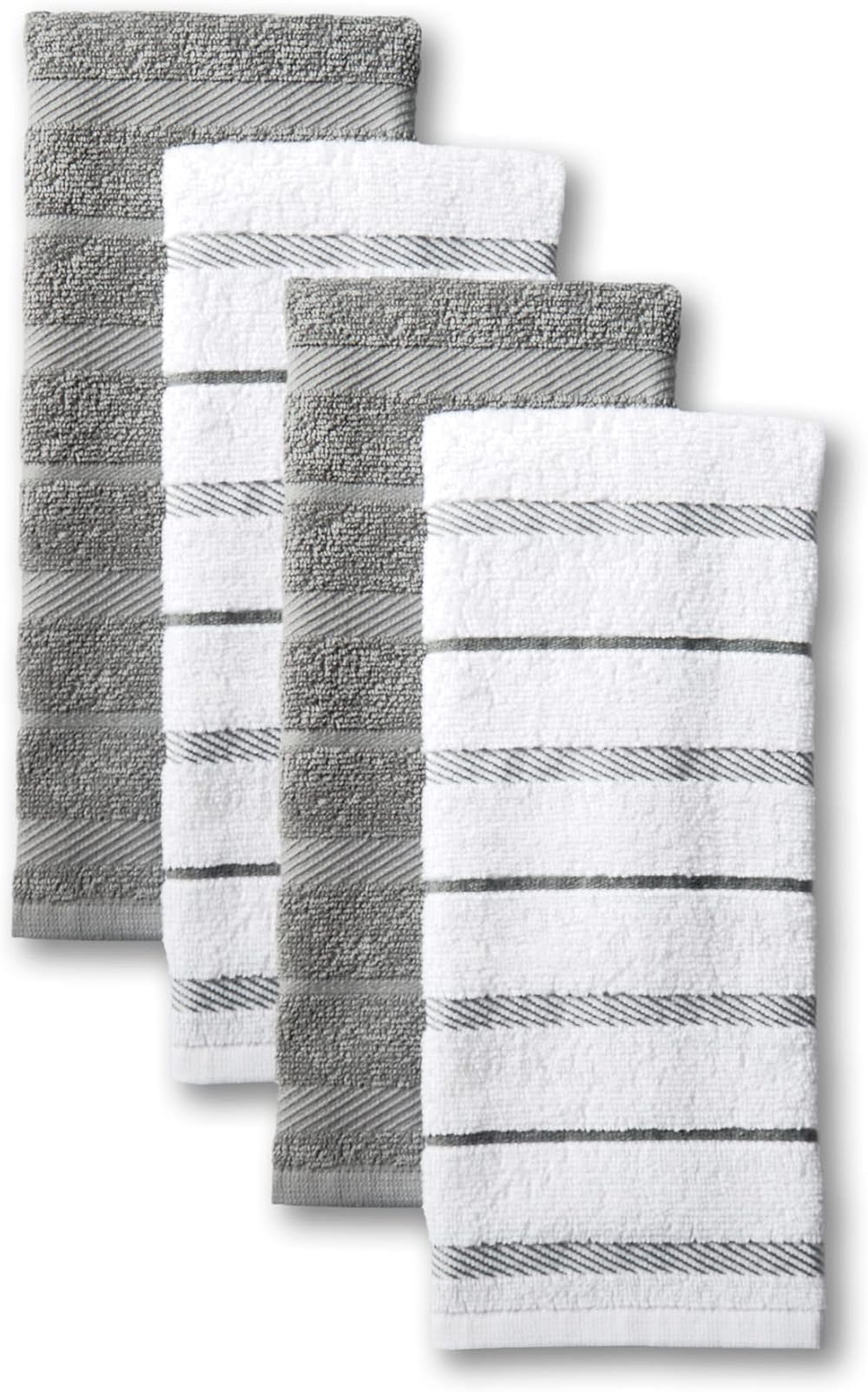 KitchenAid Albany Kitchen Towel Set 4 Pack Grey White 16x26 Absorbent Cotton