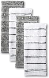 KitchenAid Albany Kitchen Towel Set 4 Pack Grey White 16x26 Absorbent Cotton
