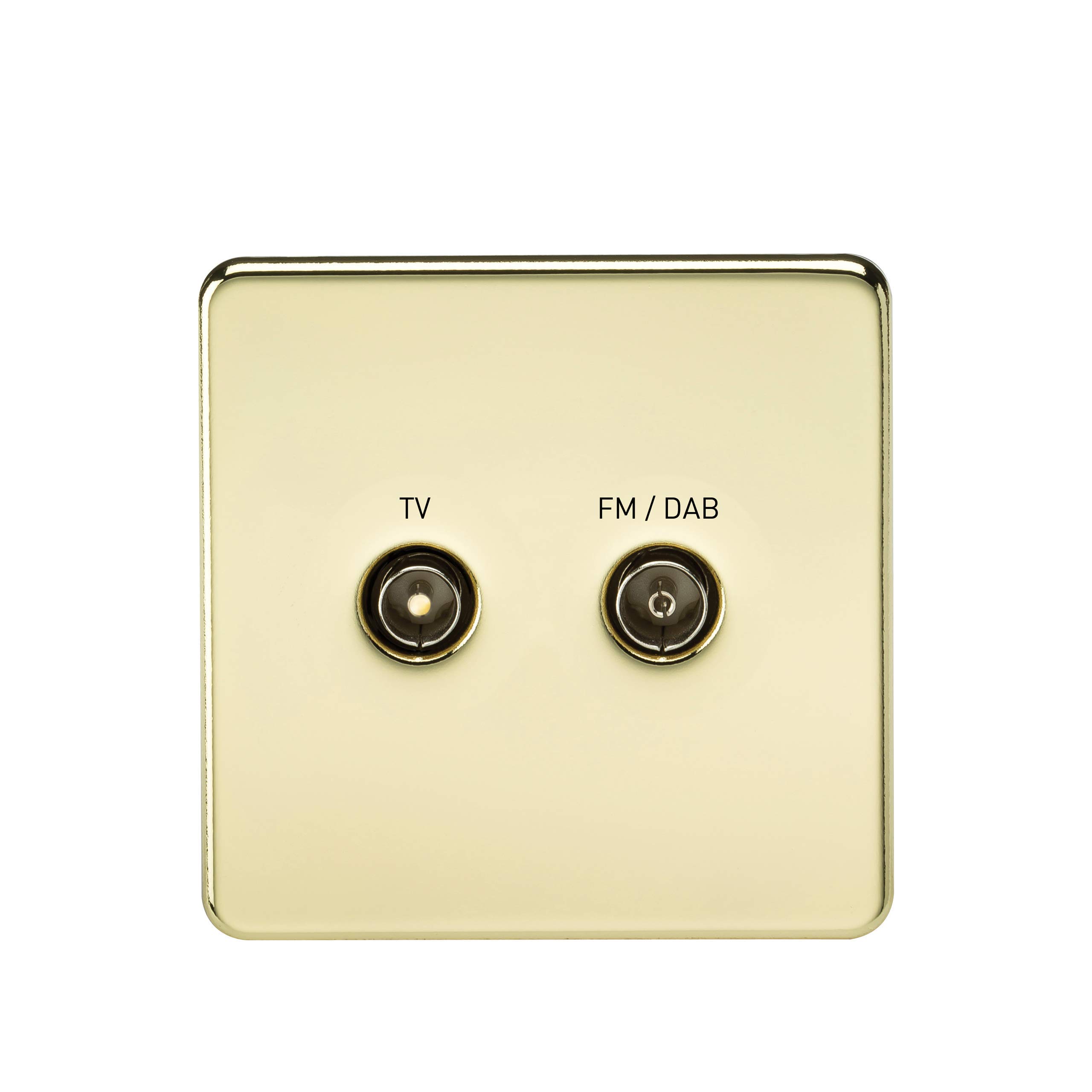 Knightsbridge SF0160PB (Tv & Fm Dab) Screwless Screened Diplex Outlet, Polished Brass