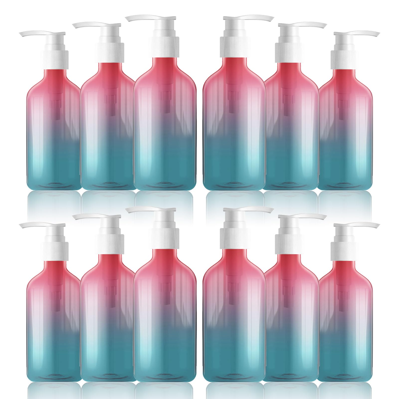 Photo 1 of 12 Pieces Empty Clear Gradient Color Pump Bottle, 8.4 oz Refillable Plastic Dispenser Bottles with Pump, Travel Lotion Container for Shampoo Hand Body Soap Oil Massage Moisturizer Face Cream Liquid