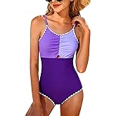Kids4ever Girls One Piece Swimsuits Contrast Trim Summer Cute Bathing Suits 9-16Y