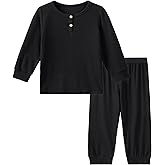 DIPUG Toddler Pajamas Long Sleeve Half-Button Girls Pajama Set Kids Solid Pjs Boys Soft Sleepwear 12M–7Y