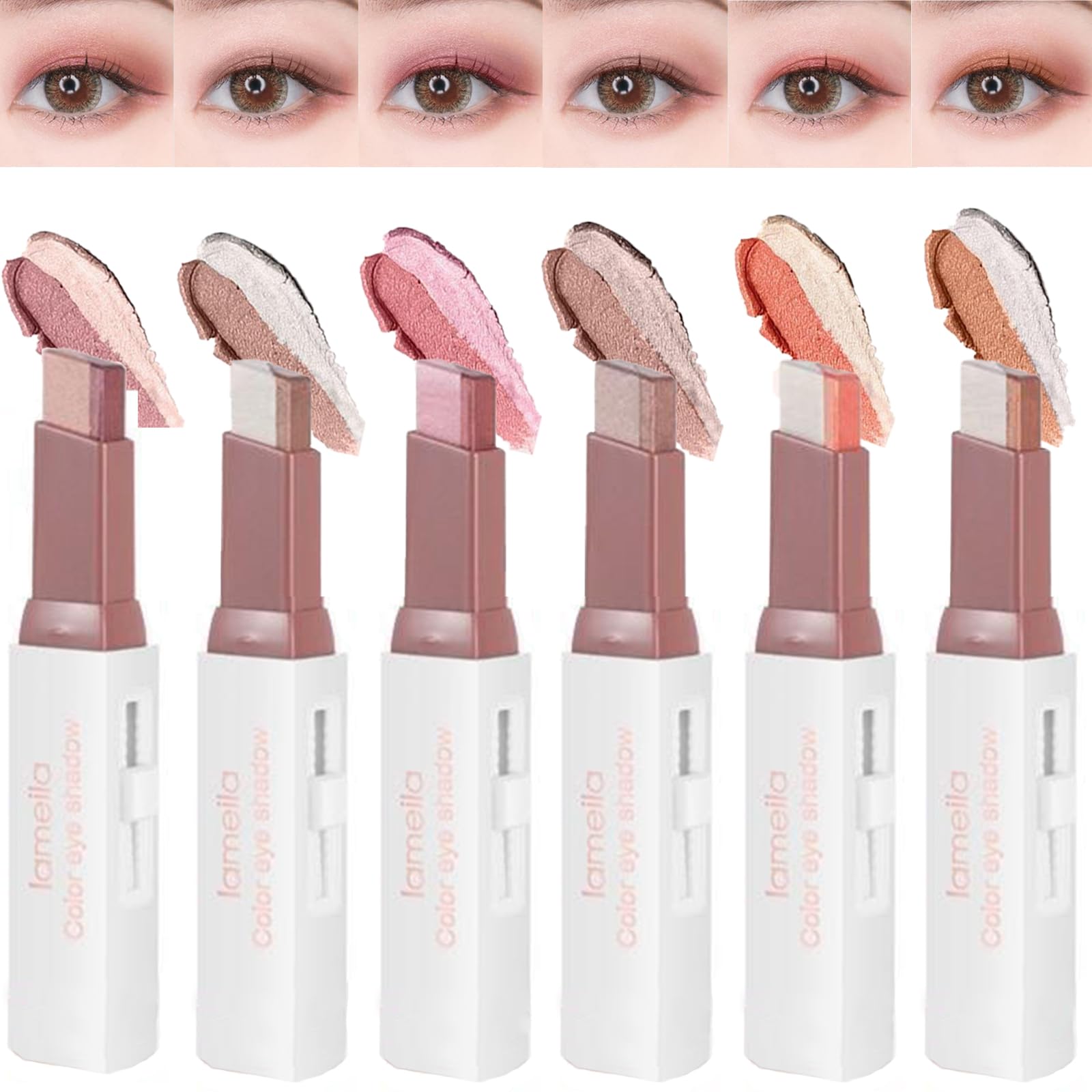 Photo 1 of MooGlamor 6 Pcs Shimmery Eyeshadow Stick Two Color Eye Glitter Shadow Pencils with Waterproof and Retractable Eye Shadow for Glitter Makeup(Two-Color)