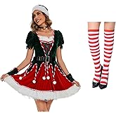 Sipumia Women's 6 PCS Mrs Claus Santa Dress Christmas Costume Santa Outfit Cosplay