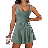 Caracilia Women's Tennis Mini Dresses Workout Built in Shorts Golf Athletic Sleeveless One Piece Summer Active Romper Dress