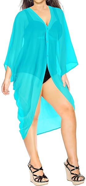 LA LEELA Damen Chiffon Kimono Cardigan Sommer Cover up Leichte Jacke Strand B