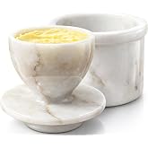 Marble butter keeper 4" inches, French butter crock, Butter keepers to leave on counter, Butter crock with lid for countertop, French butter dish (White)