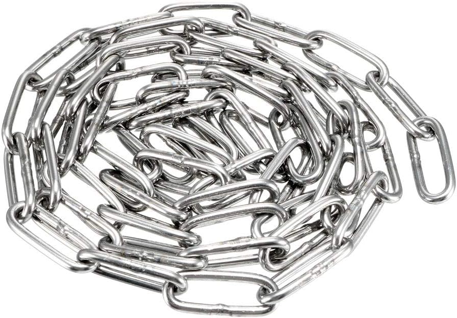 sourcing map Stainless Steel 304 Hardened Proof Coil Chain 1.5m Length 3mm Thickness Zinc Plated, 1.5 Meters