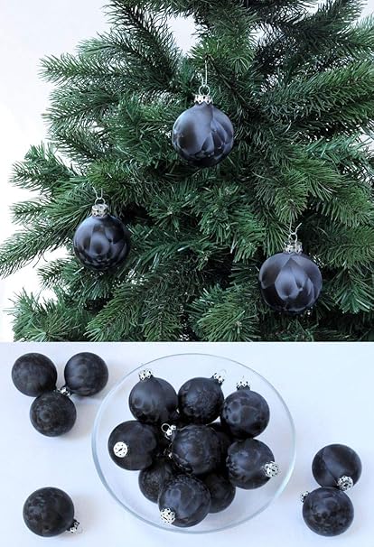 Thüringer Glas Eislack Christbaumkugeln Schwarz Weihnachtskugeln 4 5 6 7 8 cm, Größe:Ø 4 cm (16 Kugeln)