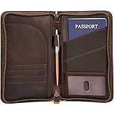 Polare Full Grain Leather Passport Holder With YKK Zipper RFID Blocking Travel Document Organizer Ticket Holder Cover Case Holds 2 Passports (Dark Brown)