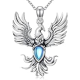 NAOKETEN Phoenix Necklace 925 Sterling Silver Phoenix Moonstone Jewelry Gifts for Womens