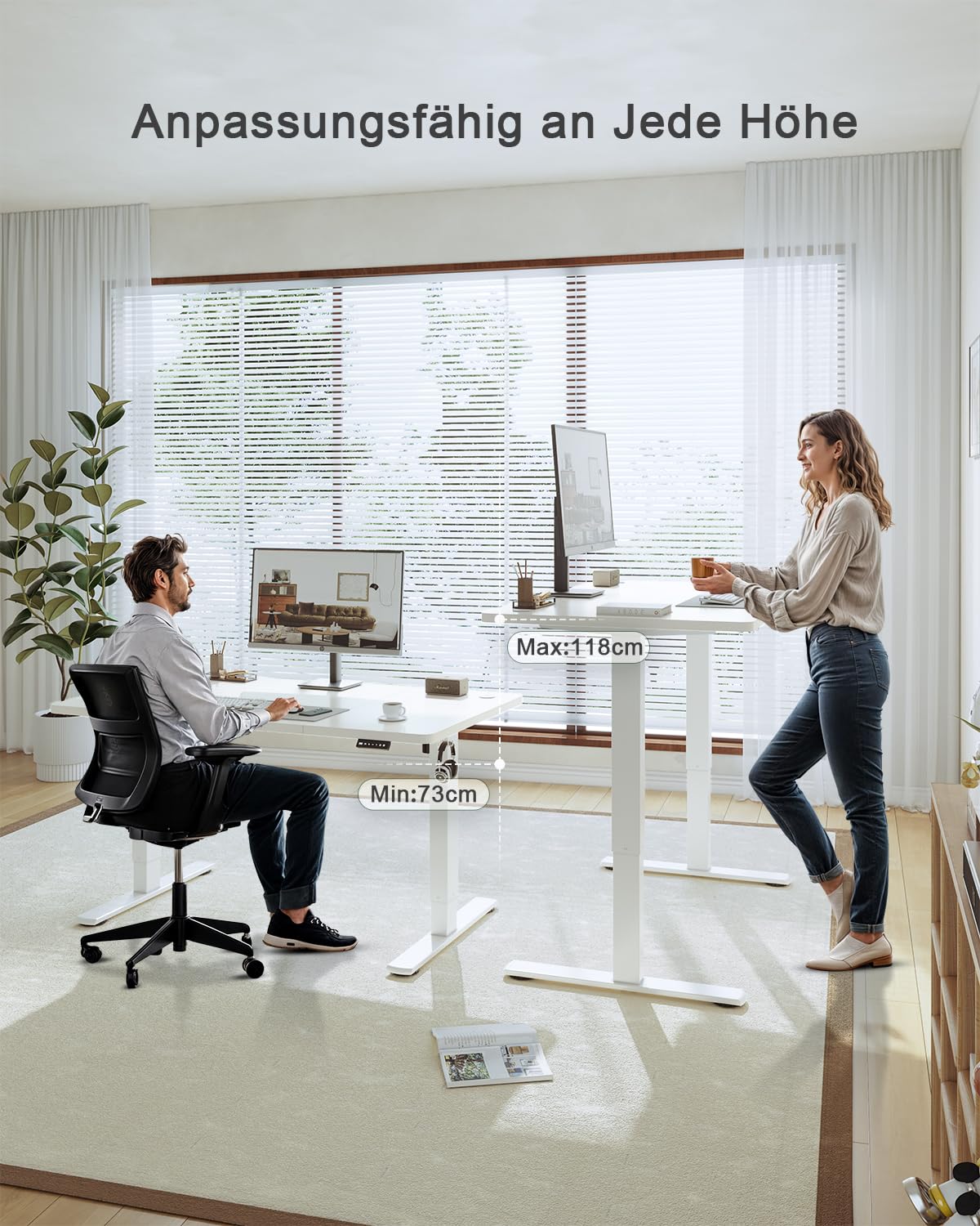 JUMMICO Höhenverstellbarer Schreibtisch mit USB-Ladeanschluss,Schreibtisch Höhenverstellbar Elektrisch 160 x 70 cm, Steh-Sitz Tisch Stehpult Verstellbarer Computertisch,Standing Desk,Weiß 6