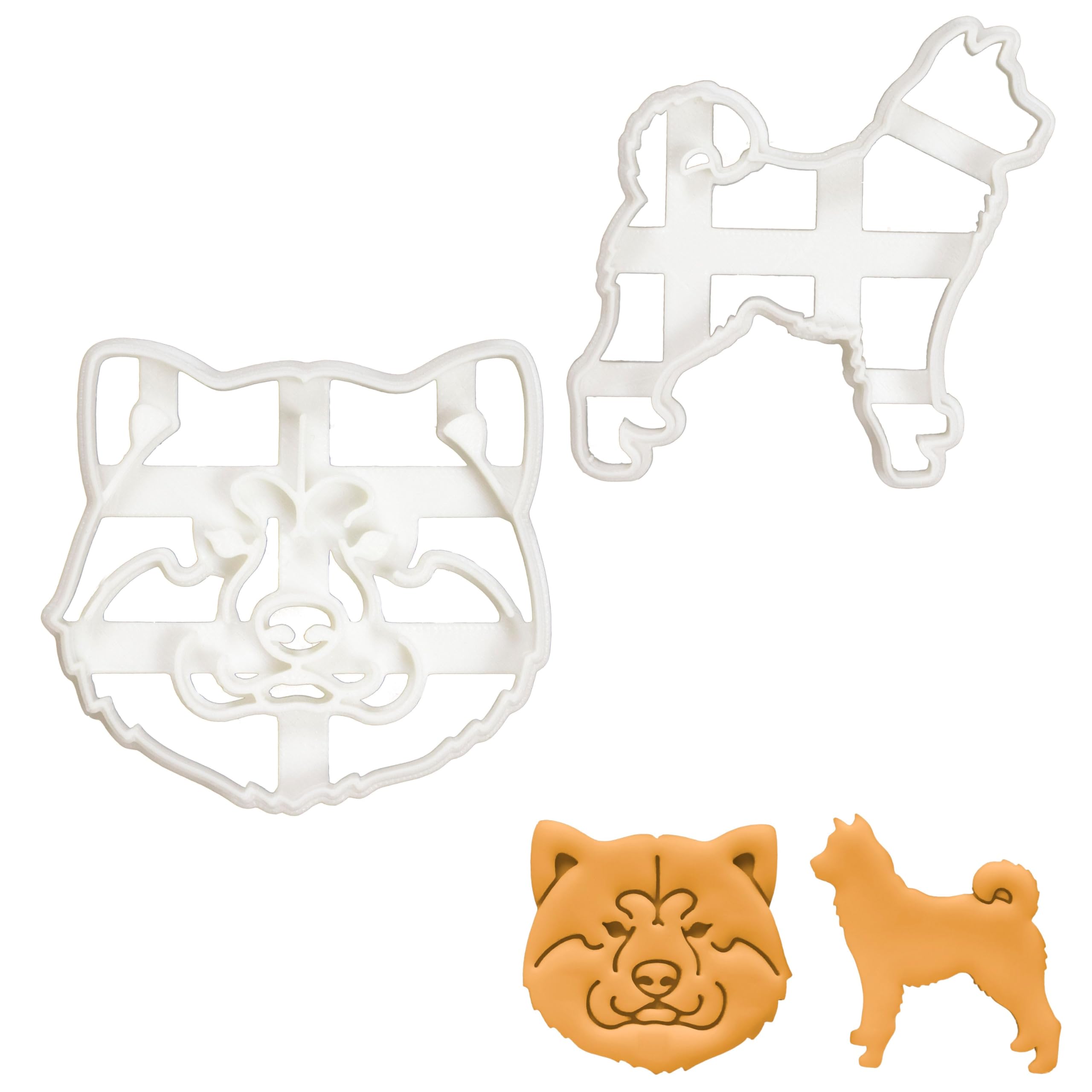 BAKERLOGY Set of 2 Akita Inu Cookie Cutters (Designs: Face and Body) - Detailed Biscuit Cutter Design for Baking and Crafts, Ideal on Fondant, Dough, Clay