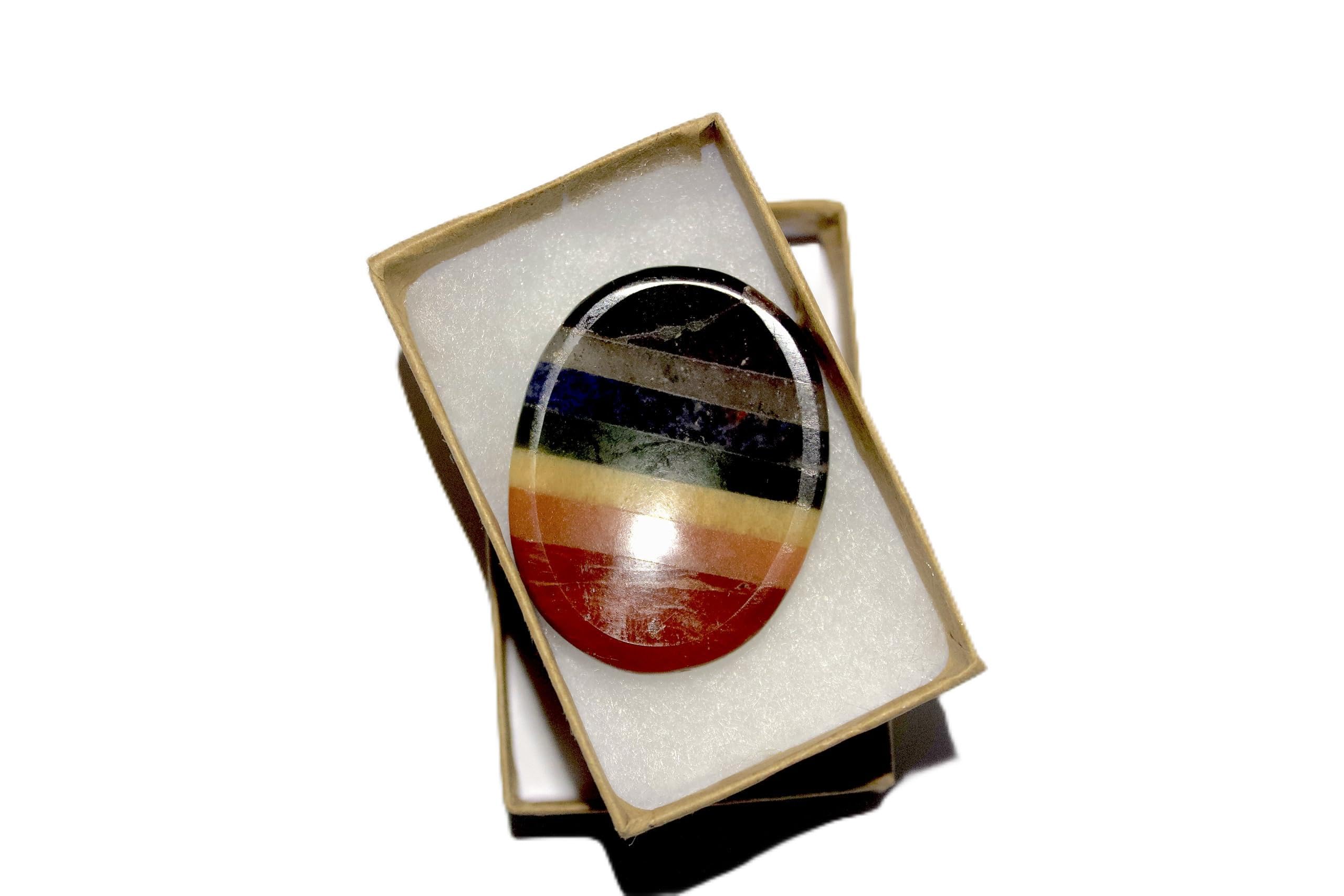 REIKI ISLAND Seven Chakra Crystal Thumb Palm Worry Stone Oval Anxiety Relief Reiki Powers Protection Healing Crystal Stone with GIFT BOX