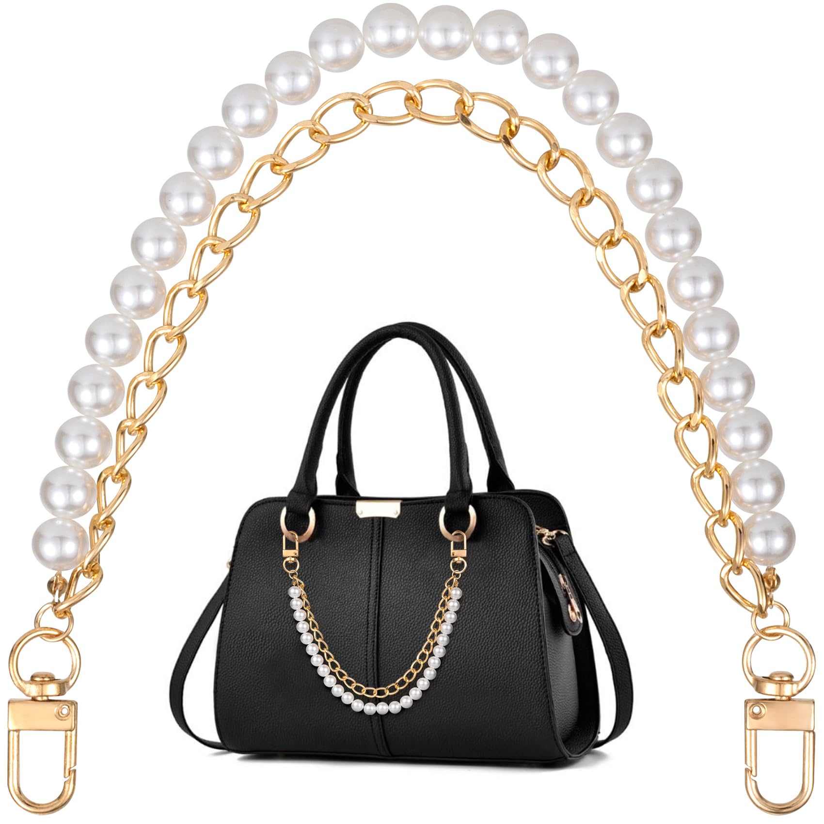 Photo 1 of DC,CLISENCE Pearl Purse Chain, 12 Inch Metal Pearl Double Chains with Buckles, Classic Bag Extender Chain Short Strap Replacement Accessories for Women Handbags, Crossbody Bags - Gold, 1pcs