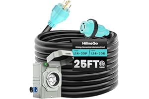 HILINEGO 30 Amp Generator Cord 25FT and Pre-Drilled Power Inlet Box, Heavy Duty NEMA L14-30P/L14-30R Extension Cord, 125/250V 7500W Twist Lock Connector with Inlet Box for Generator to House, ETL Listed