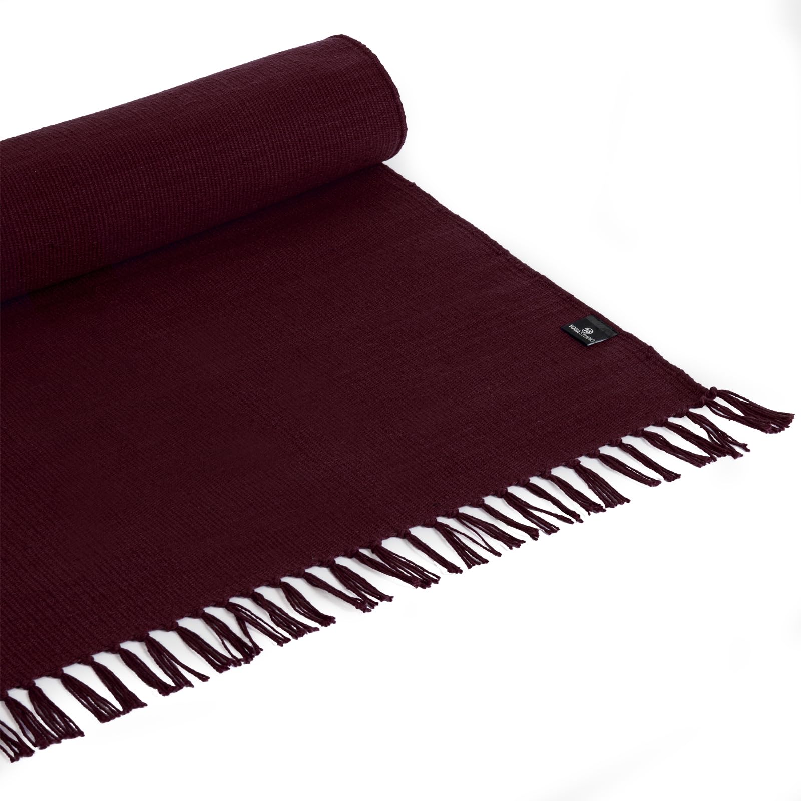 Yoga Studio Organic Yoga Mat Rug – 196cm x 70cm Yoga Rug with Tassels, Cotton Yoga Rug for Meditation, Relaxation, Hot Yoga (Raspberry)