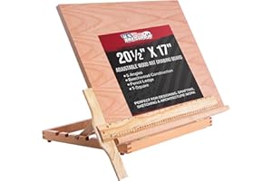U.S. Art Supply Large 20-1/2" x 17" Wooden Drawing Board, Adjustable Table Top Easel for Painting and Drawing - Drafting Board with T-Square, Pencil Ledge