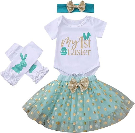 Baby Girl My 1st Easter Skirt Set Short Sleeve Romper+Dot