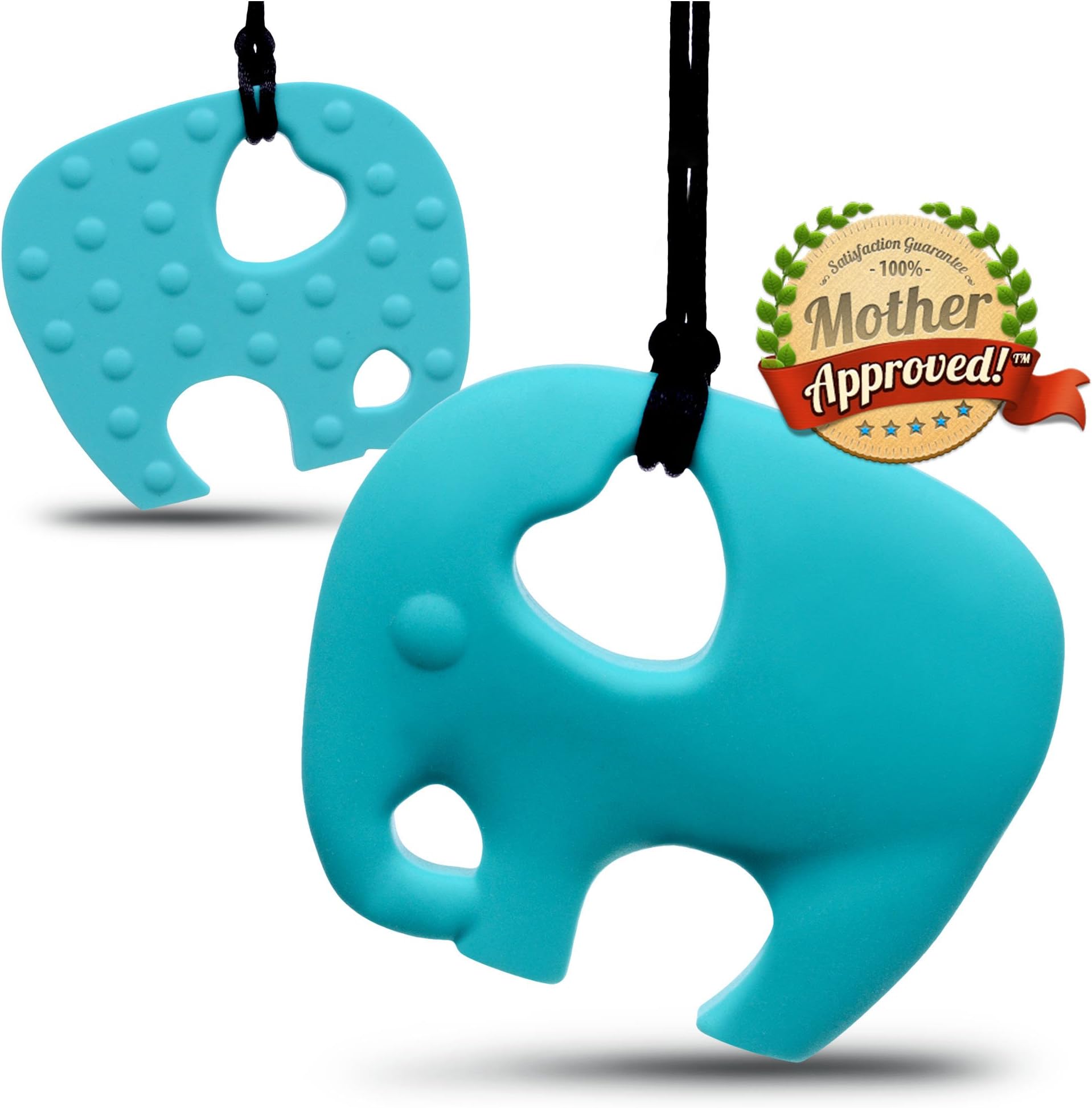 Mother Approved Teething Necklace Baby Turquoise Elephant Includes Dry Bag and Certificate
